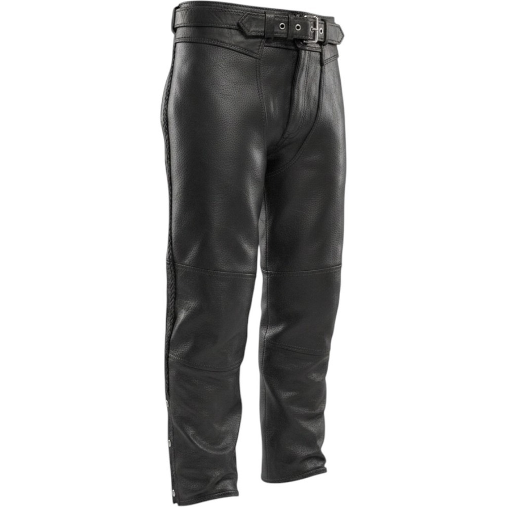 Hot Leathers Mens Black Leather Motorcycle Chaps Braided Trim Biker Gear Size M